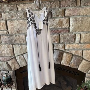 Speechless White Midi Dress with Black Accents